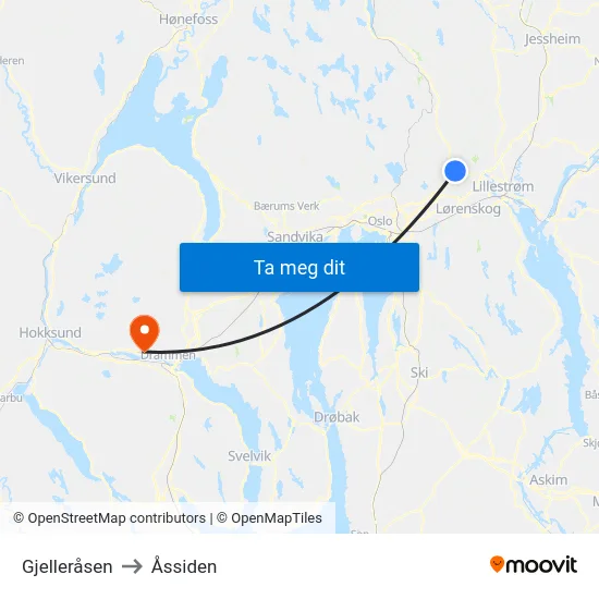 Gjelleråsen to Åssiden map