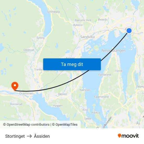 Stortinget to Åssiden map