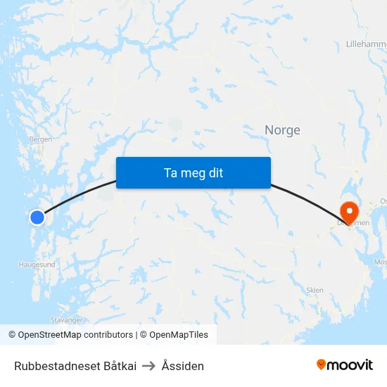 Rubbestadneset Båtkai to Åssiden map