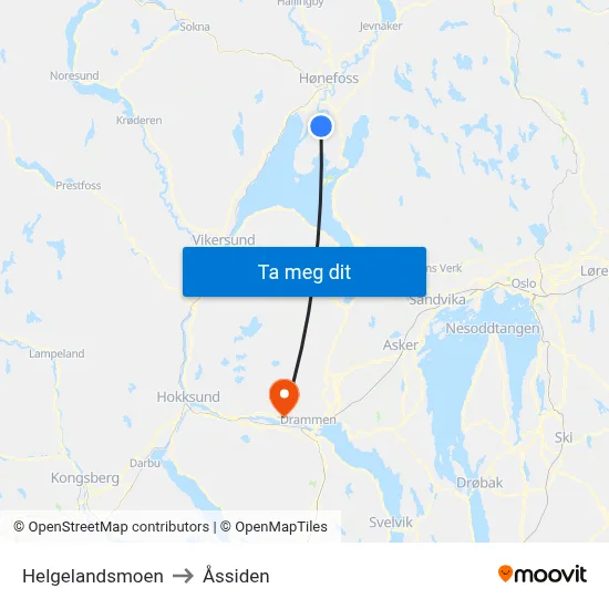Helgelandsmoen to Åssiden map