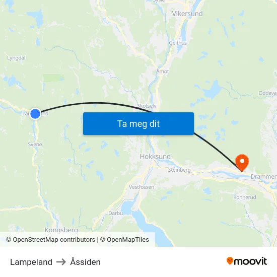 Lampeland to Åssiden map