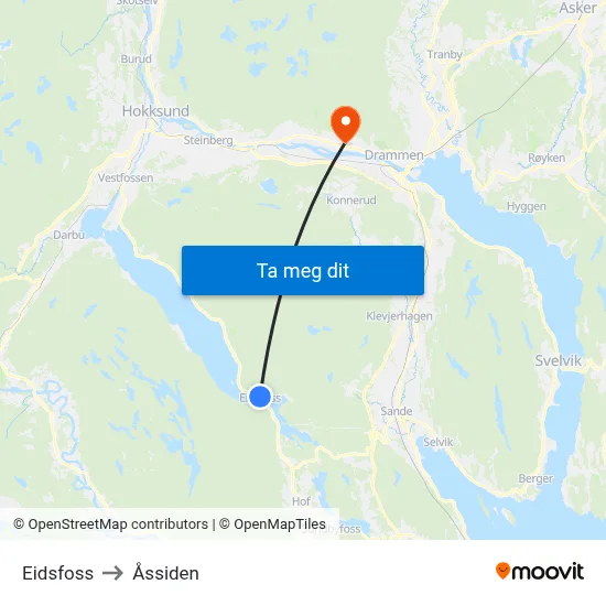 Eidsfoss to Åssiden map