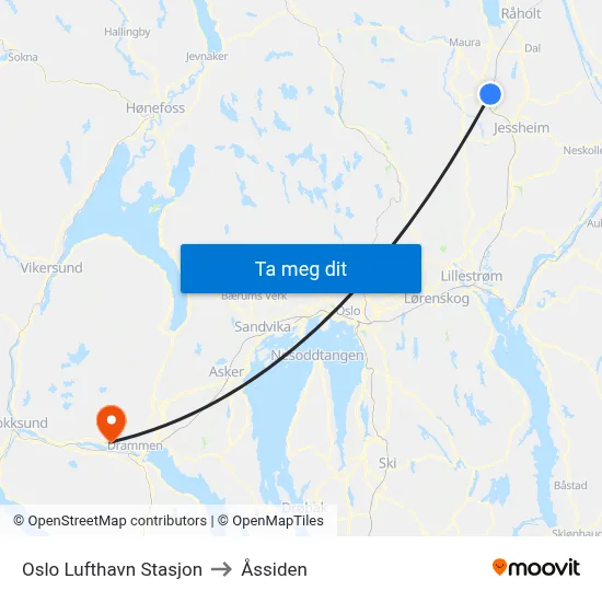 Oslo Lufthavn Stasjon to Åssiden map