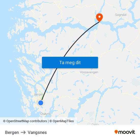 Bergen to Vangsnes map