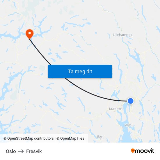 Oslo to Fresvik map
