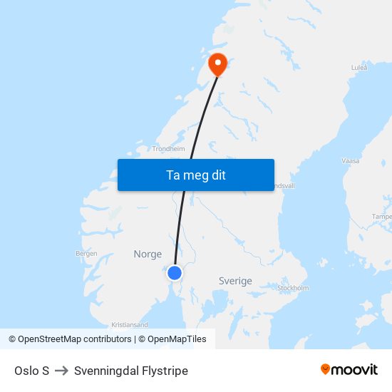 Oslo S to Svenningdal Flystripe map