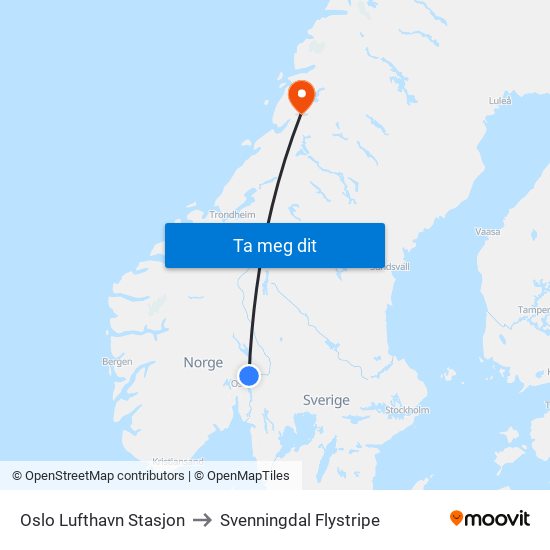 Oslo Lufthavn Stasjon to Svenningdal Flystripe map