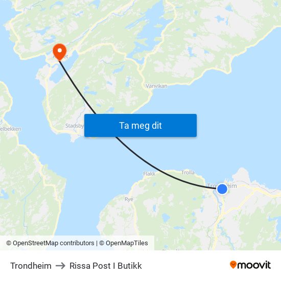 Trondheim to Rissa Post I Butikk map