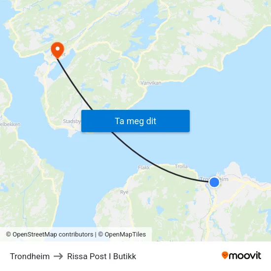 Trondheim to Rissa Post I Butikk map