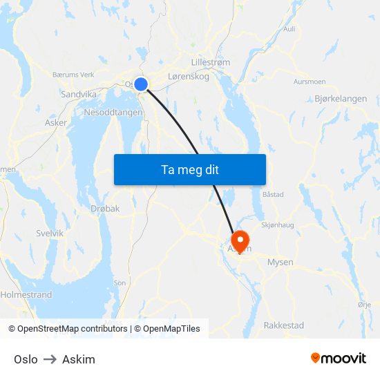 Oslo to Askim map