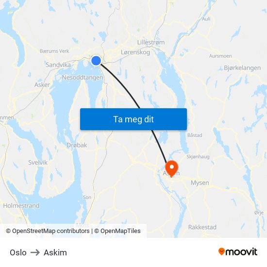 Oslo to Askim map