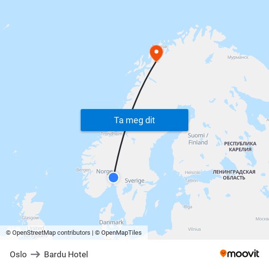Oslo to Bardu Hotel map