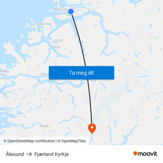 Ålesund to Fjærland Kyrkje map