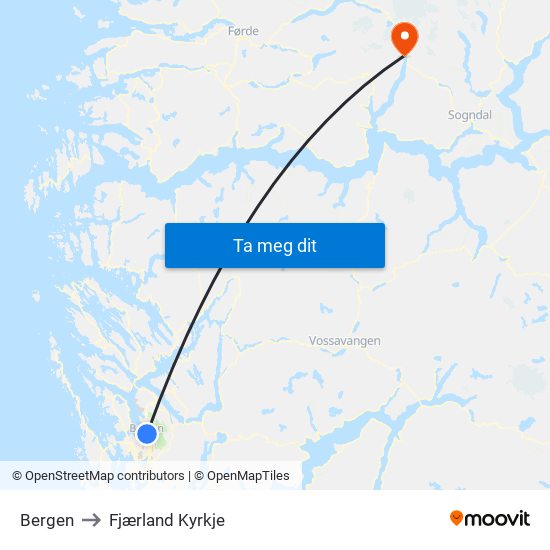 Bergen to Fjærland Kyrkje map