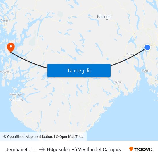 Jernbanetorget to Høgskulen På Vestlandet Campus Stord map