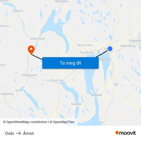 Oslo to Åmot map