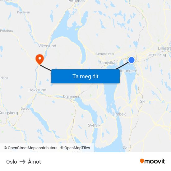 Oslo to Åmot map