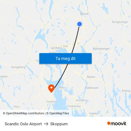 Scandic Oslo Airport to Skoppum map