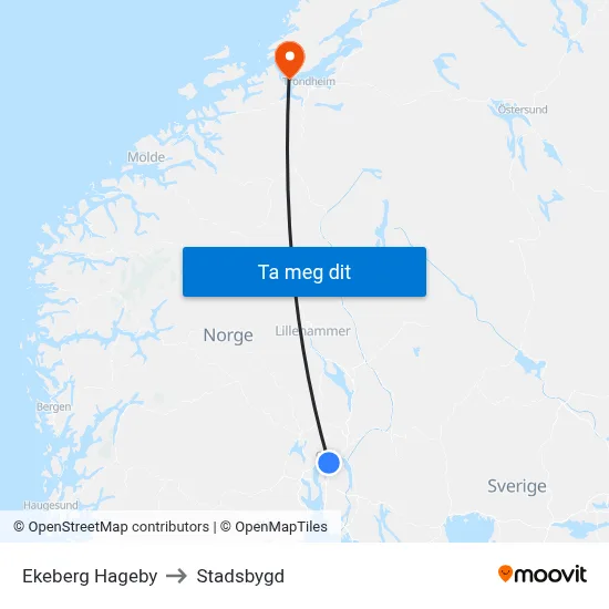 Ekeberg Hageby to Stadsbygd map