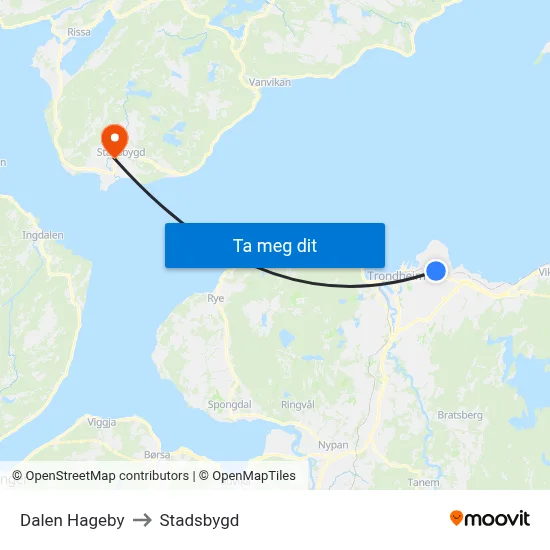 Dalen Hageby to Stadsbygd map
