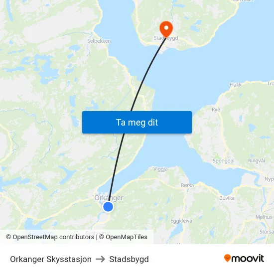 Orkanger Skysstasjon to Stadsbygd map