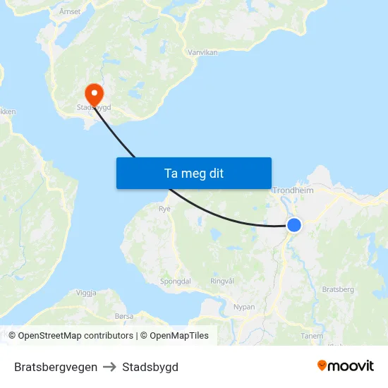 Bratsbergvegen to Stadsbygd map