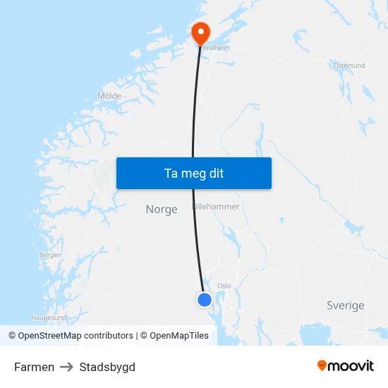 Farmen to Stadsbygd map