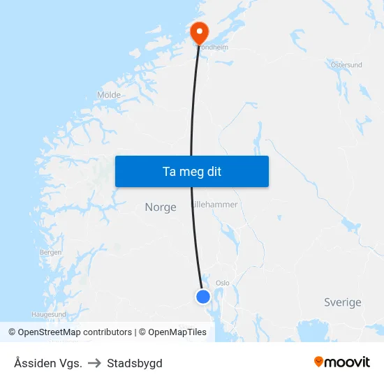 Åssiden Vgs. to Stadsbygd map