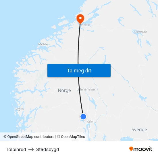 Tolpinrud to Stadsbygd map