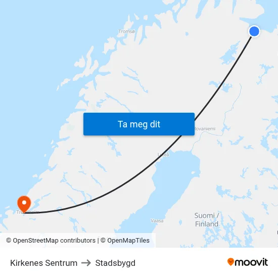 Kirkenes Sentrum to Stadsbygd map