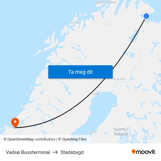 Vadsø Bussterminal to Stadsbygd map