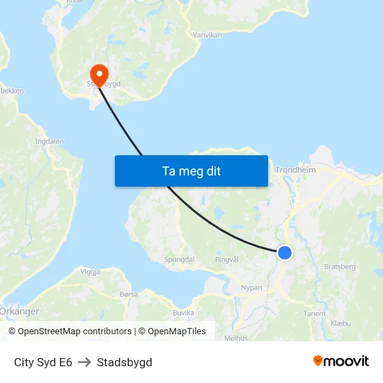 City Syd E6 to Stadsbygd map