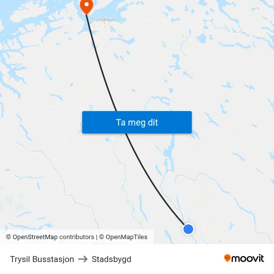 Trysil Busstasjon to Stadsbygd map