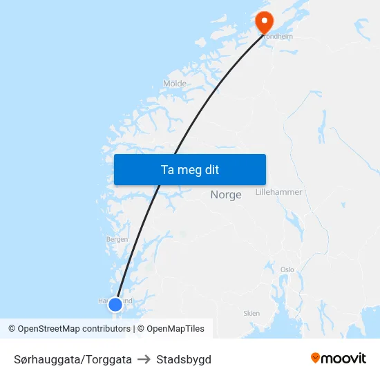 Sørhauggata/Torggata to Stadsbygd map