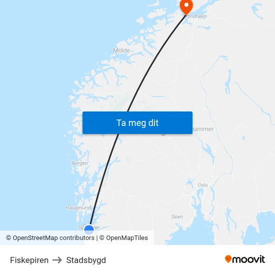 Fiskepiren to Stadsbygd map