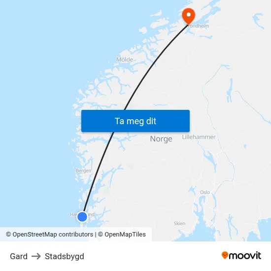 Gard to Stadsbygd map
