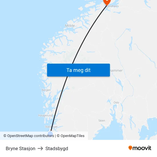 Bryne Stasjon to Stadsbygd map