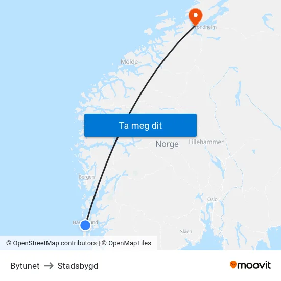 Bytunet to Stadsbygd map