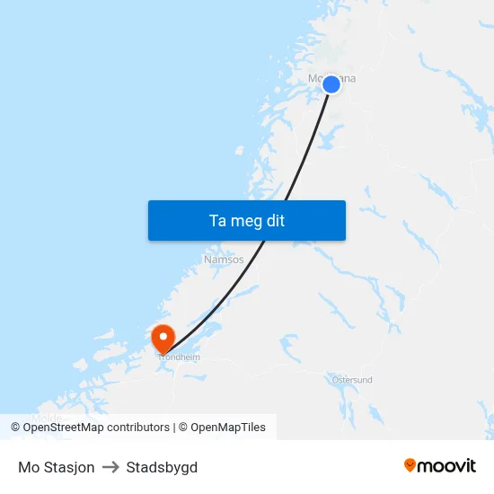 Mo Stasjon to Stadsbygd map