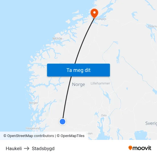 Haukeli to Stadsbygd map