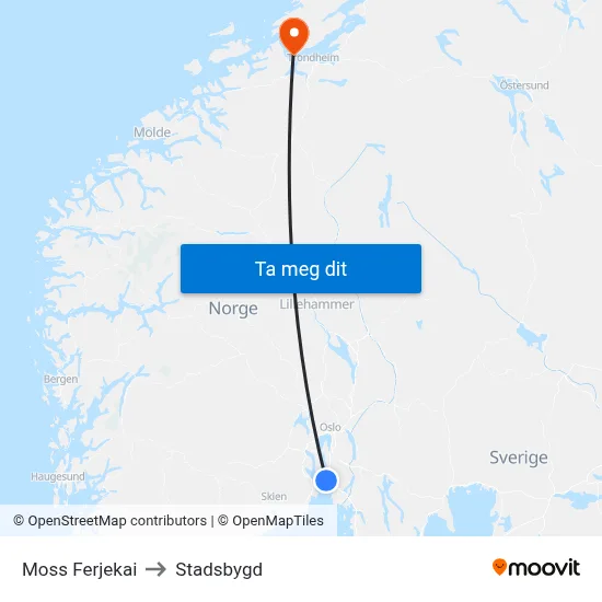 Moss Ferjekai to Stadsbygd map