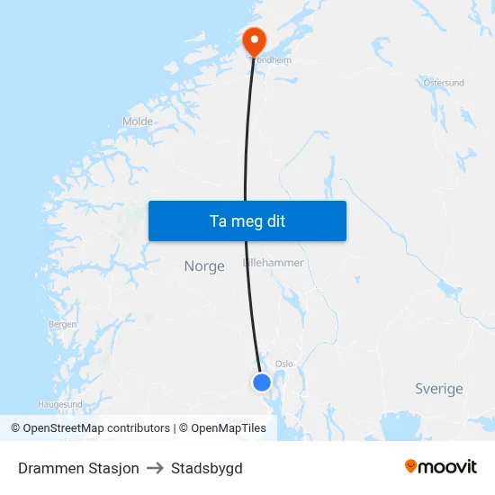 Drammen Stasjon to Stadsbygd map