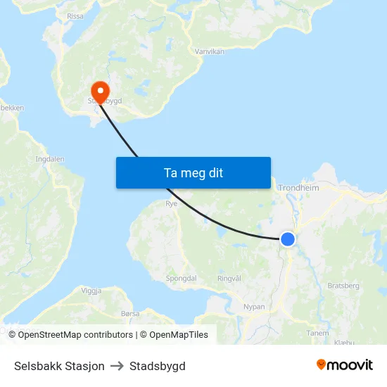 Selsbakk Stasjon to Stadsbygd map