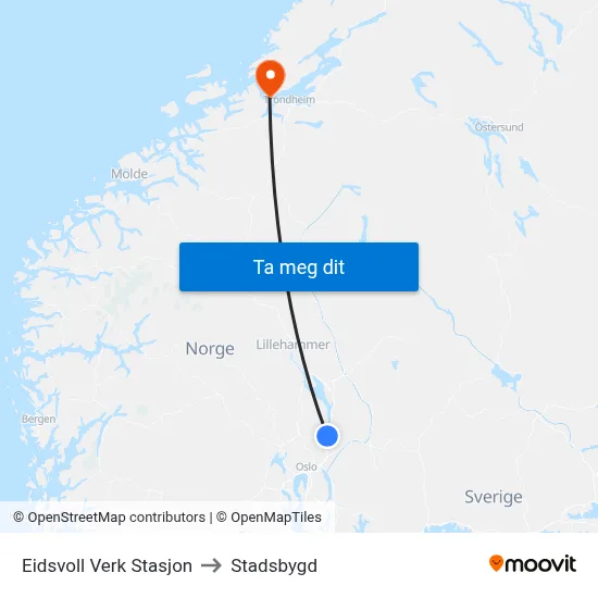 Eidsvoll Verk Stasjon to Stadsbygd map