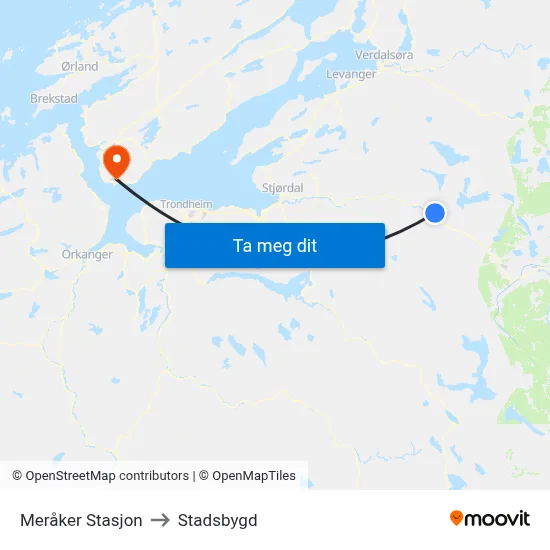 Meråker Stasjon to Stadsbygd map