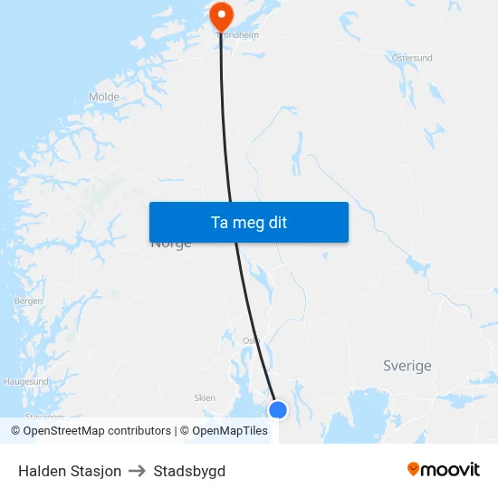 Halden Stasjon to Stadsbygd map