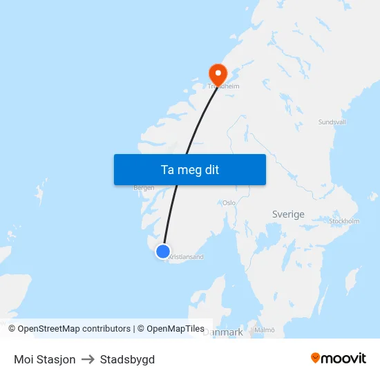 Moi Stasjon to Stadsbygd map