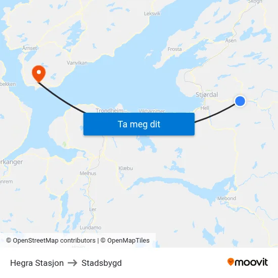 Hegra Stasjon to Stadsbygd map