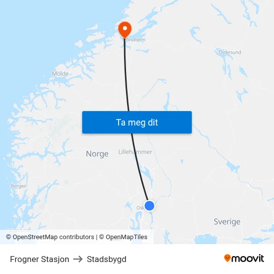 Frogner Stasjon to Stadsbygd map