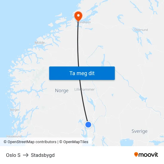 Oslo S to Stadsbygd map